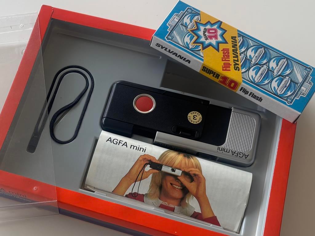Agfa Mini 110 + boîte + flash + ticket 1984– vintage, Enlèvement ou Envoi, Utilisé, Compact, Kodak