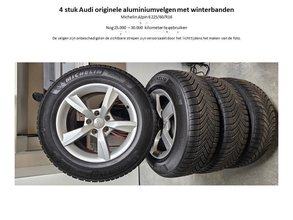 4 stuk Audi aluminiumvelgen met winterbanden, Ophalen, 16 inch, Banden en Velgen, Winterbanden