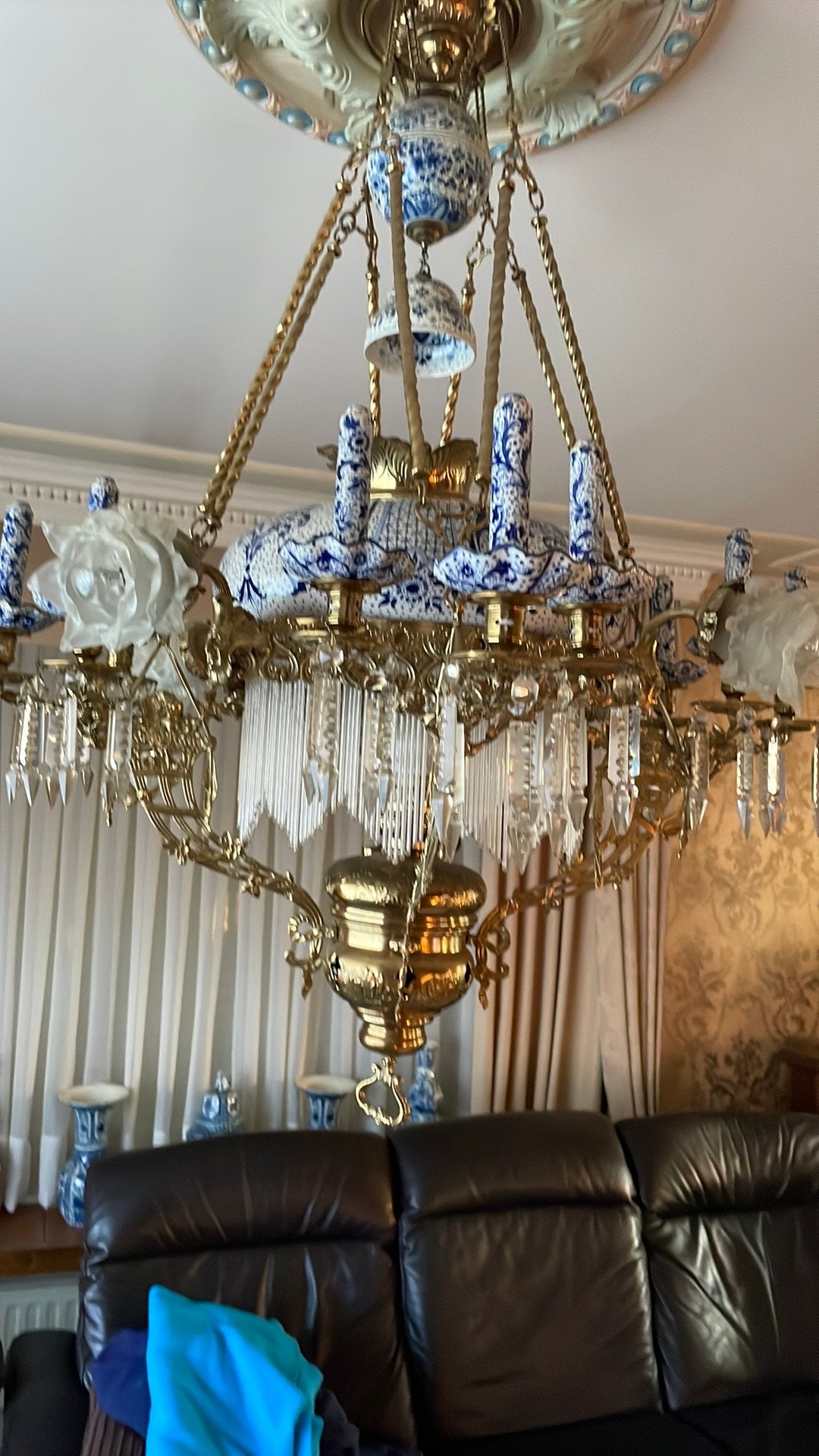 Antieke luster delfs blauw, Ophalen