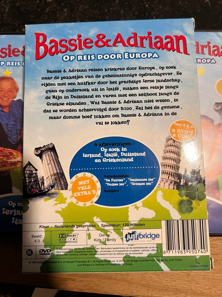 Bassie & Adriaan op reis door Europa Deel 3 & 4, Série télévisée, Enlèvement ou Envoi, Tous les âges, Comme neuf