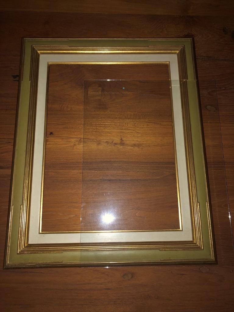 Cadre ancien avec vitrail (L52 x H42 cm), Maison & Meubles, Accessoires pour la Maison | Cadres, Comme neuf, Enlèvement, Bois