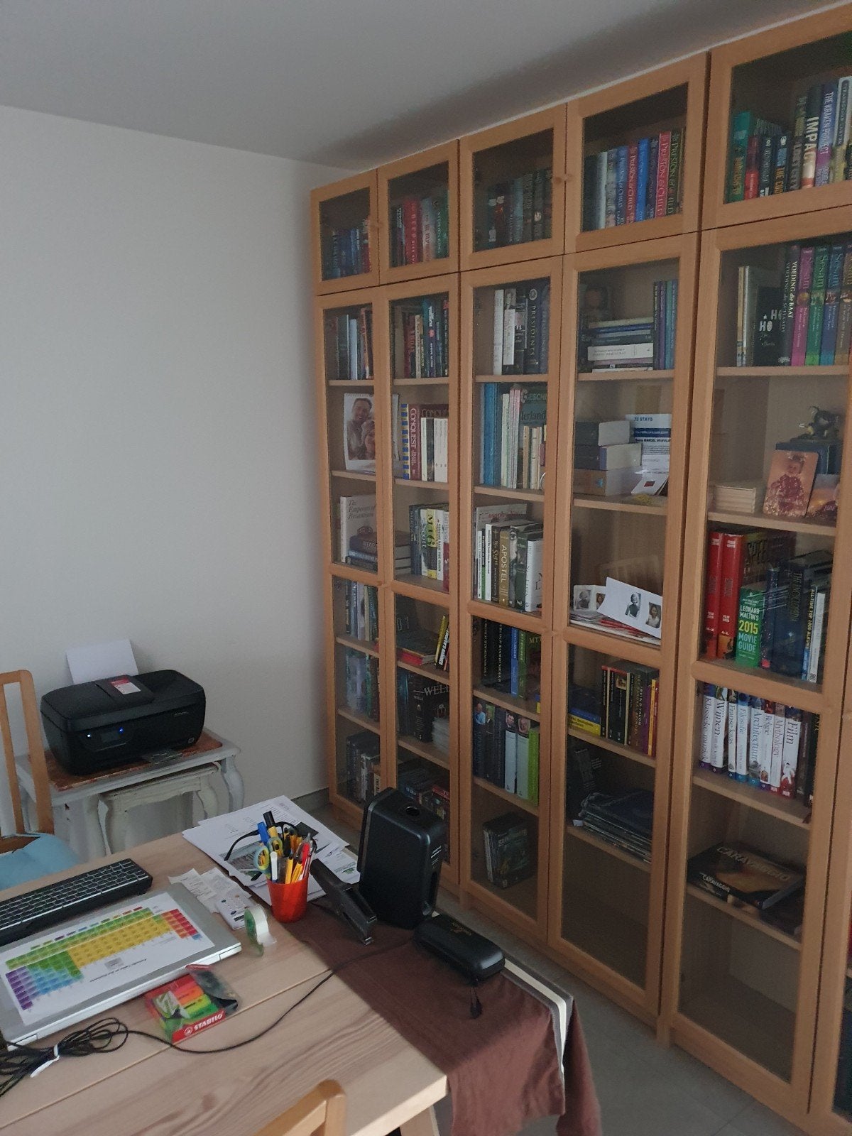 Grote boekenkast met opzetkastjes., Huis en Inrichting, Kasten | Boekenkasten, Ophalen, Met deur(en), 200 cm of meer, Overige houtsoorten