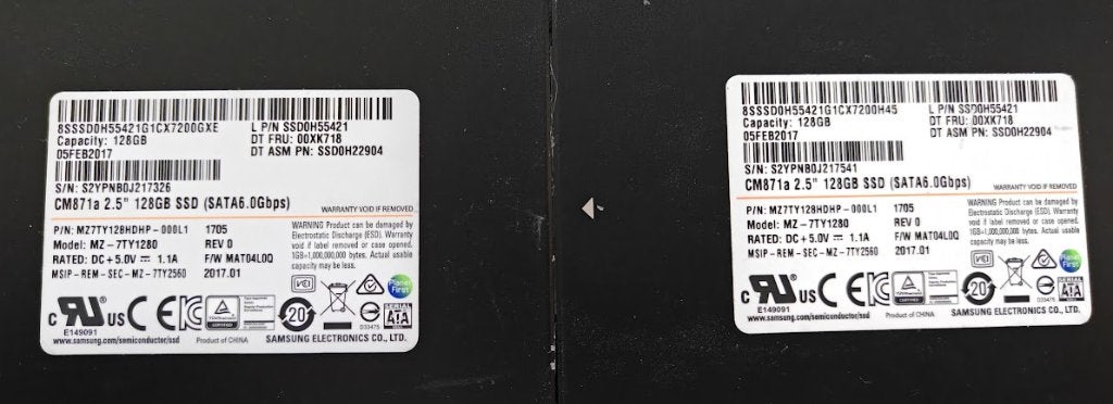 2 Samsung 128GB SATA SSD – MZ7TY128HDHP – getest, Intern, Gebruikt, Ophalen of Verzenden, Samsung