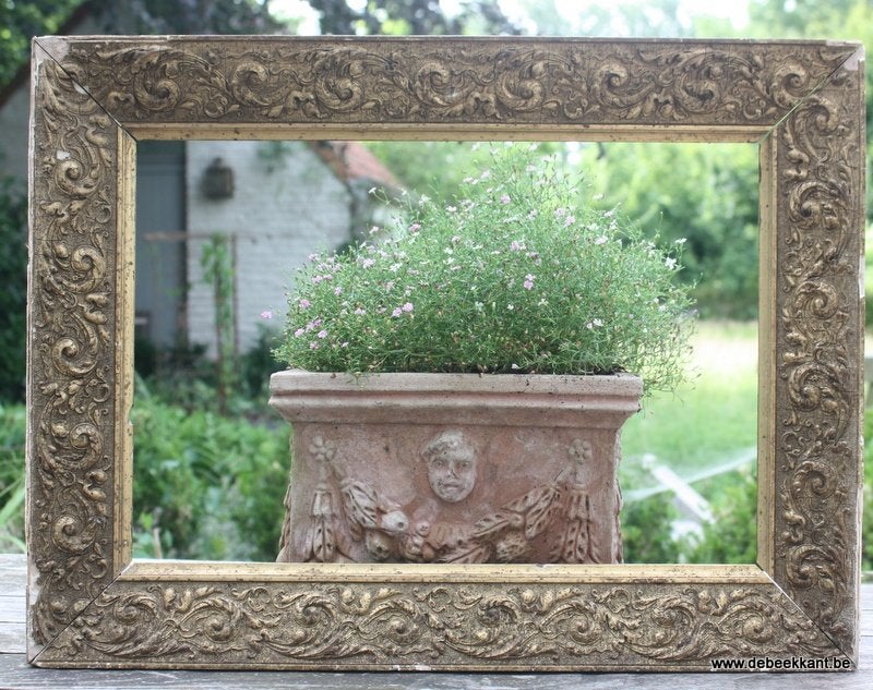 Retro vintage antieke oude houten lijst kader doré geleefd, Enlèvement ou Envoi