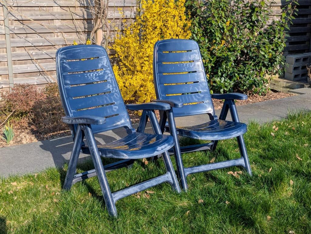 Twee verstelbare tuinstoelen, Jardin & Terrasse, Chaises de jardin, Enlèvement, Utilisé, Synthétique, Ajustable
