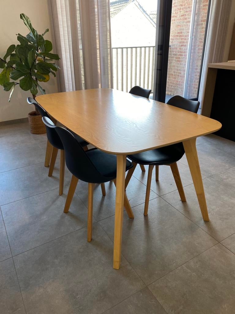 Eetkamerset: eettafel met 4 stoelen, Huis en Inrichting, Tafels | Eettafels, Ophalen, Gebruikt, 50 tot 100 cm, Eikenhout