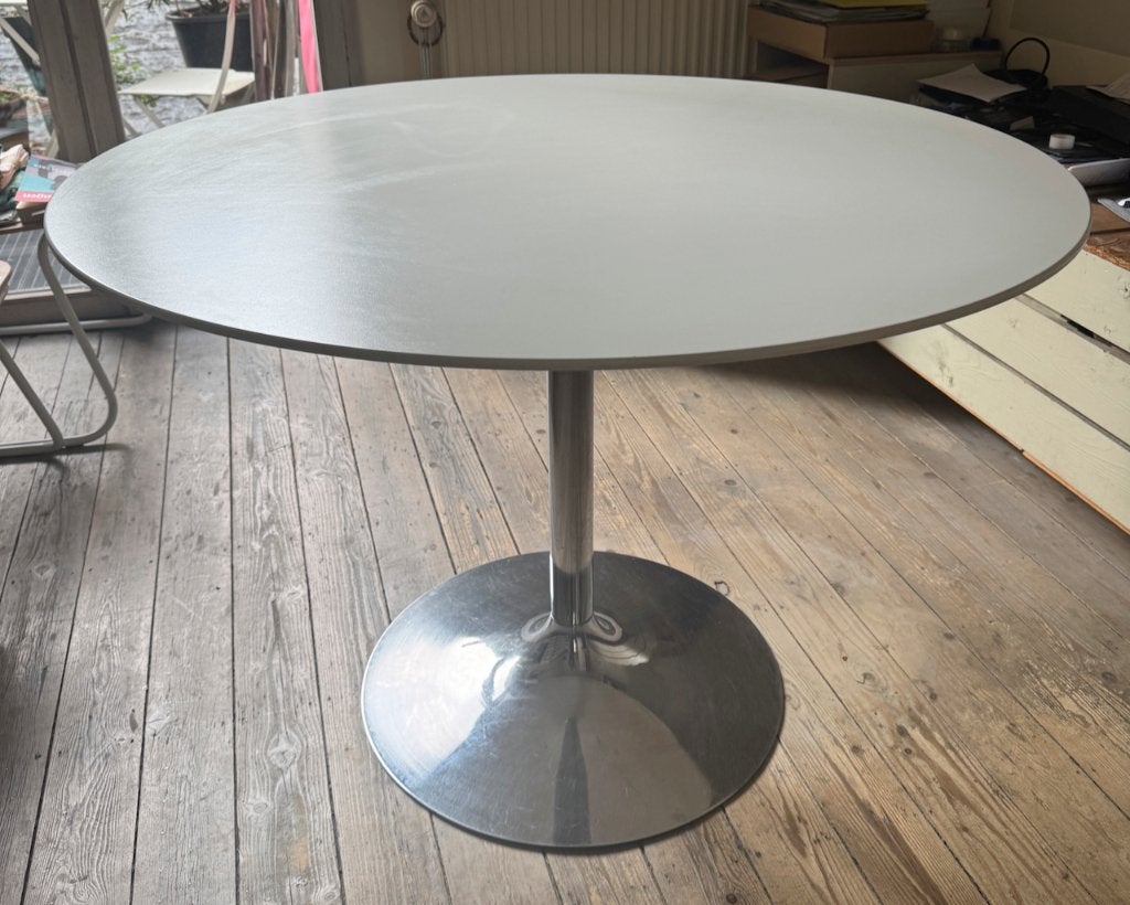 Ronde eettafel met inox voet, Ophalen, Kunststof, Gebruikt, Rond