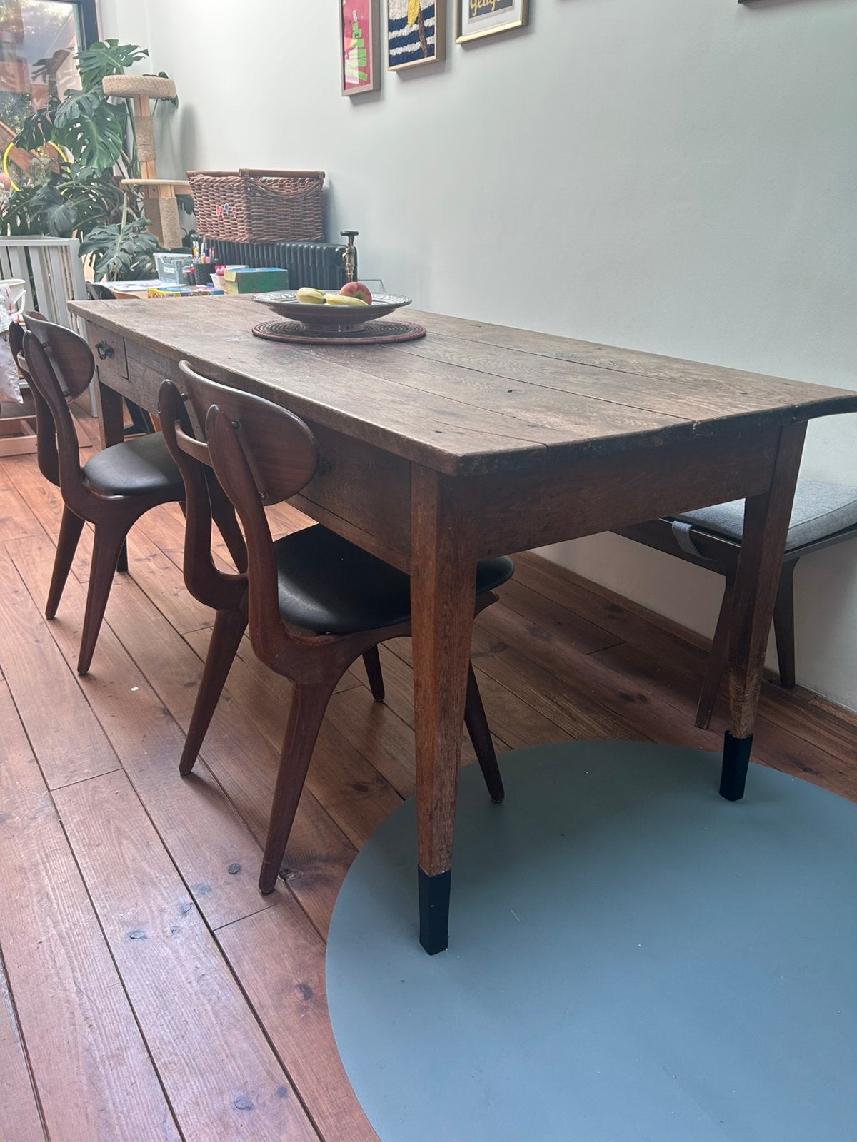 Antieke boerentafel + twee vintagestoelen, 150 à 200 cm, Cinq personnes ou plus, Enlèvement, Utilisé