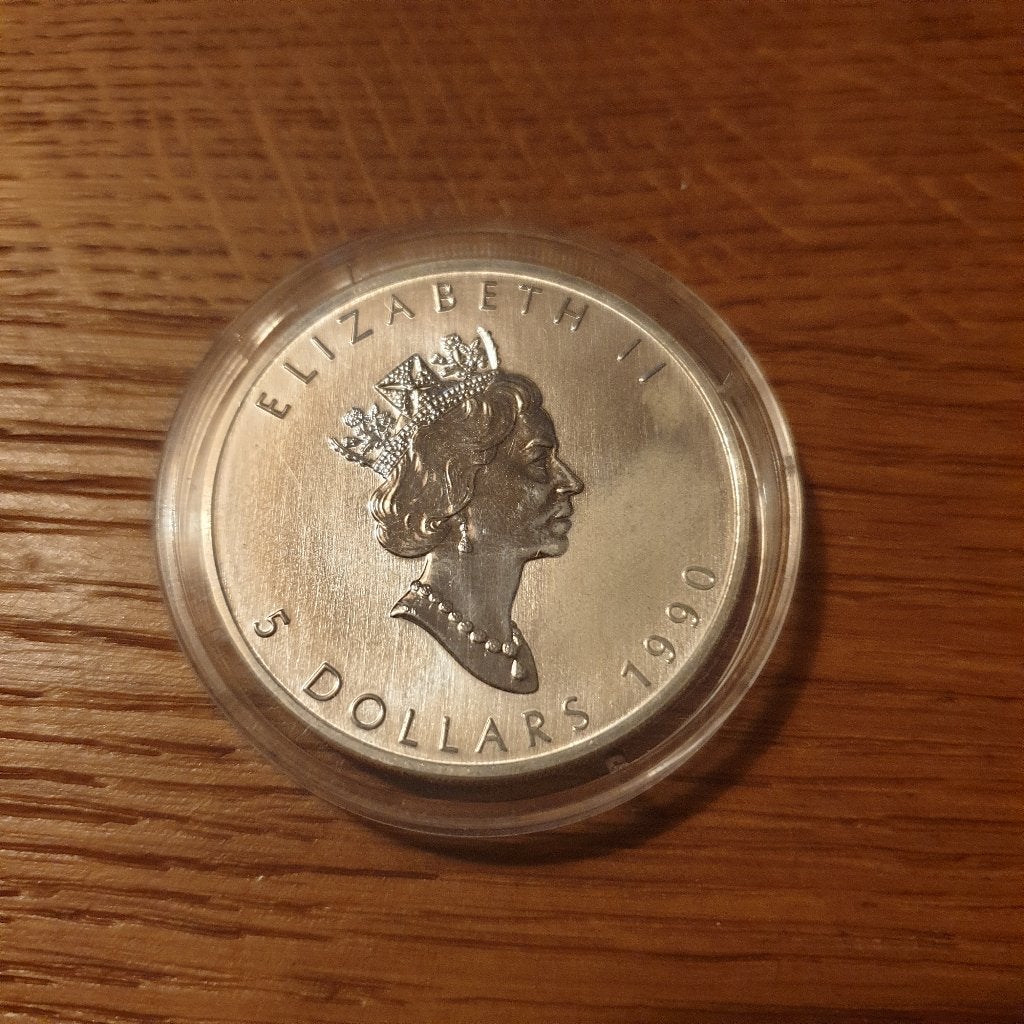 1 oz zilveren maple leaf 1990, Postzegels en Munten, Verzenden, Zilver