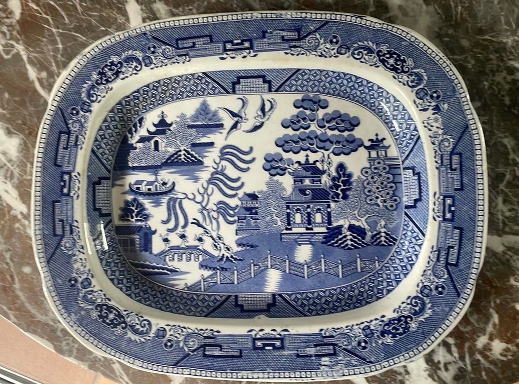 Plat ovale bleu et blanc antique à motif de saule, Antiquités & Art, Enlèvement