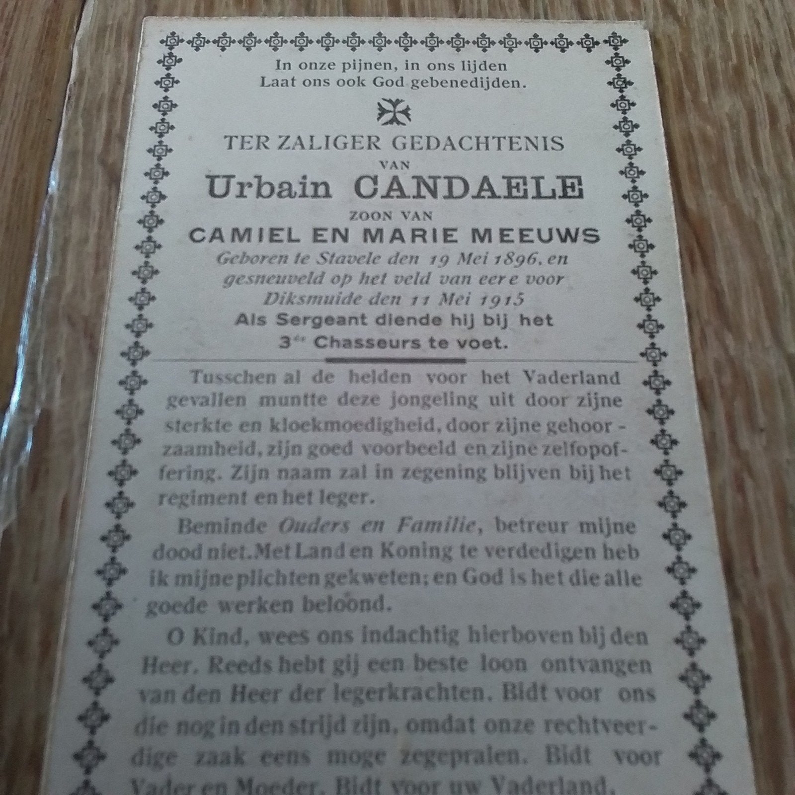 oorlogsslachtoffer, Verzenden, Bidprentje