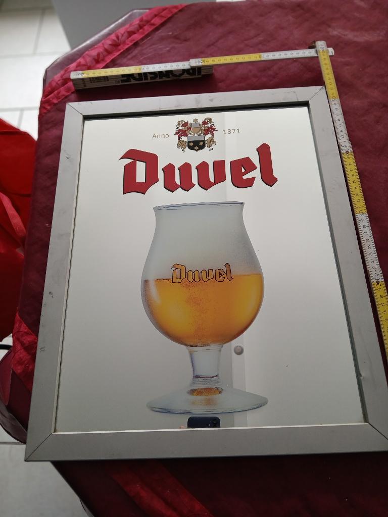 Mooie en oude DUVEL spiegel anno 1871 in goede staat, Ophalen of Verzenden, Gebruikt, Reclamebord, Plaat of Schild, Duvel