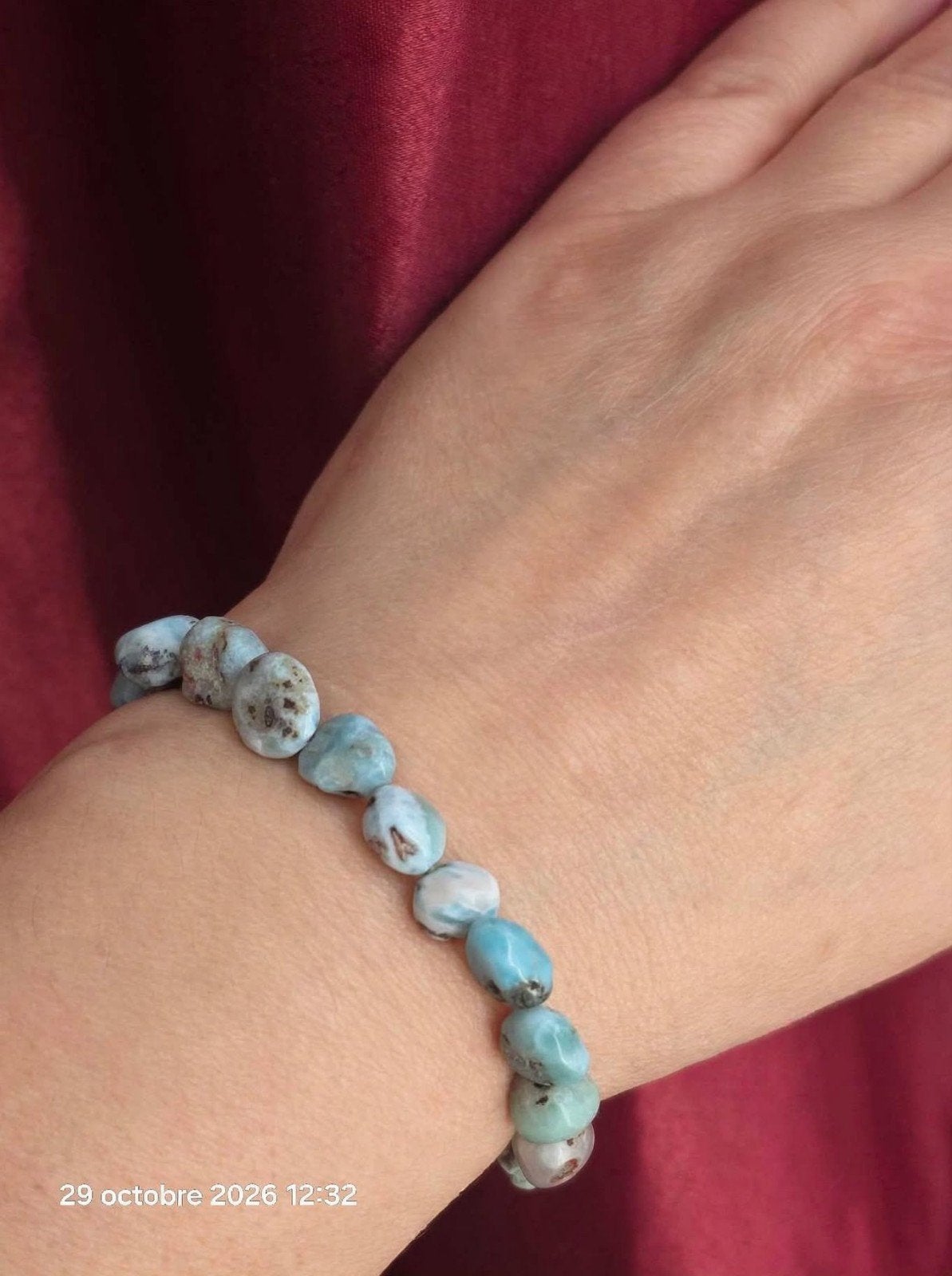 Elastische armband met natuurlijke larimar, Ophalen, Blauw, Nieuw, Elastiek