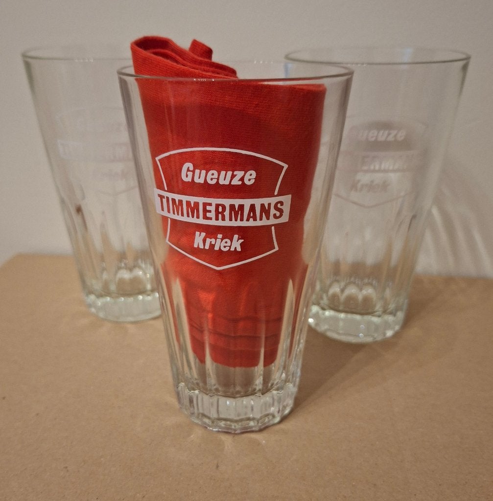 3 x Verre à bière Geuze, Kriek Timmermans, Enlèvement, Utilisé, Verre à bière
