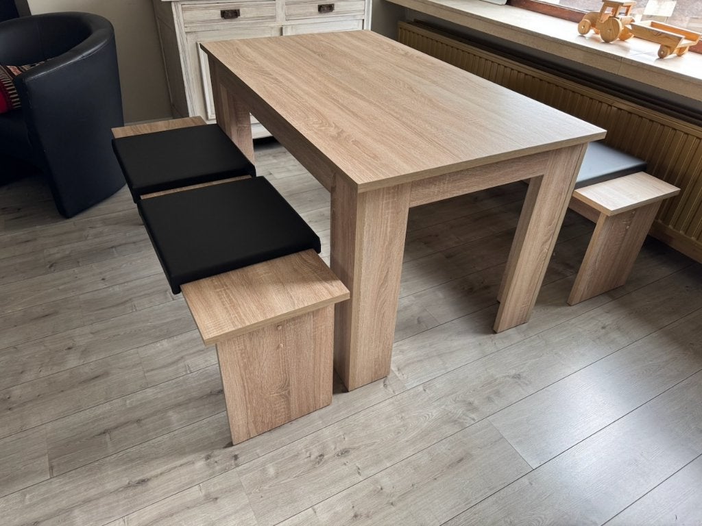 dubbele zitbank met tafel, Huis en Inrichting, Ophalen, Gebruikt, Vier personen, Rechthoekig