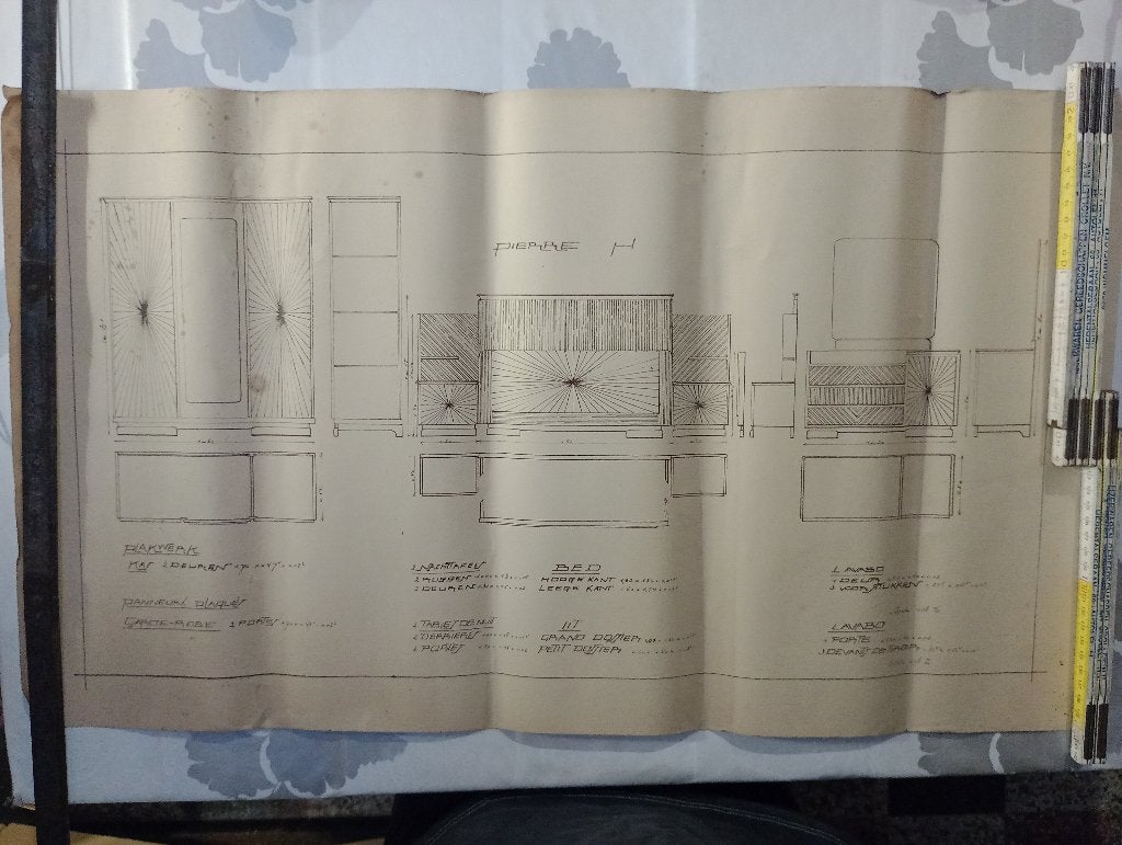 Plan menuiserie Art Déco Pierre H 71x41,5 cm rare, Antiquités & Art, Enlèvement ou Envoi, Photo, Signé