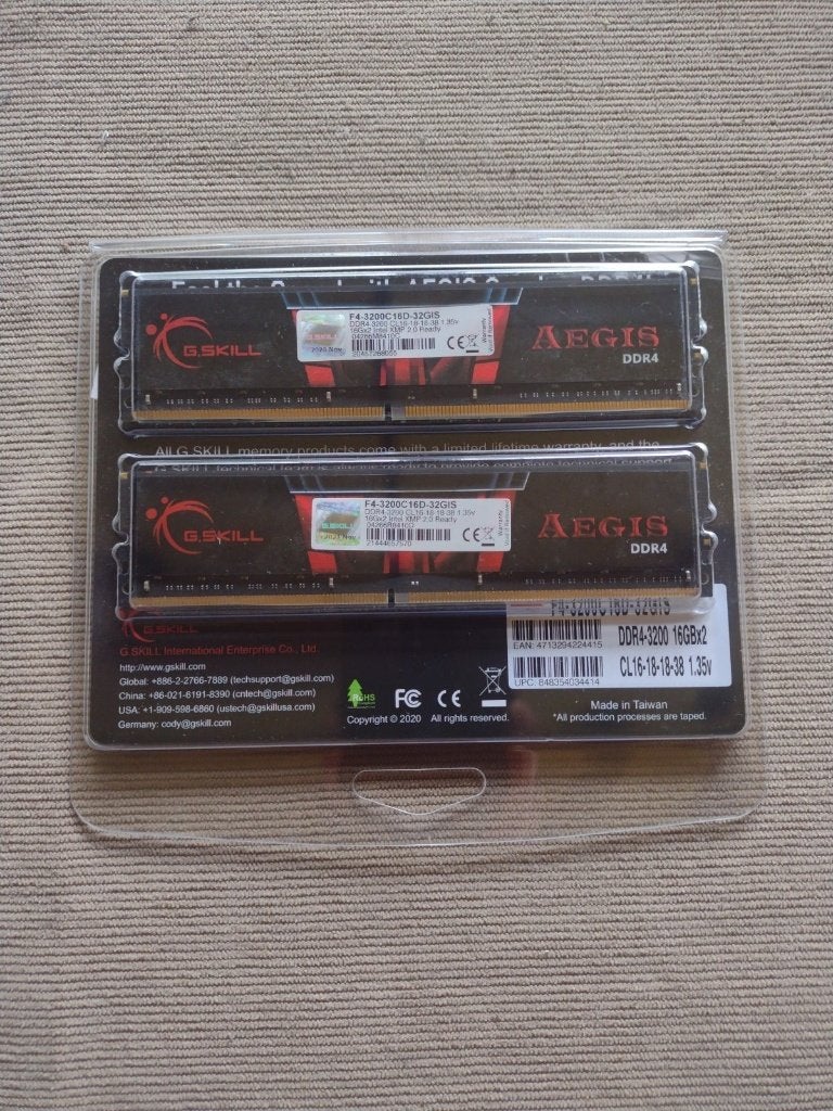 32GB (2x16GB) G.Skill Aegis F4-3200C16D-32GIS, Ophalen, DDR4, 32 GB