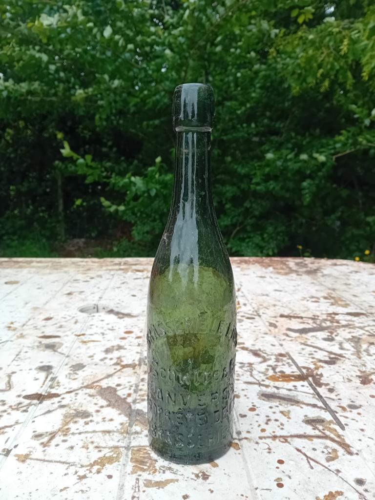 Oude bierfles brouwerij Du Lion Schulte Cie  Antwerpen, Verzamelen, Biermerken, Ophalen of Verzenden