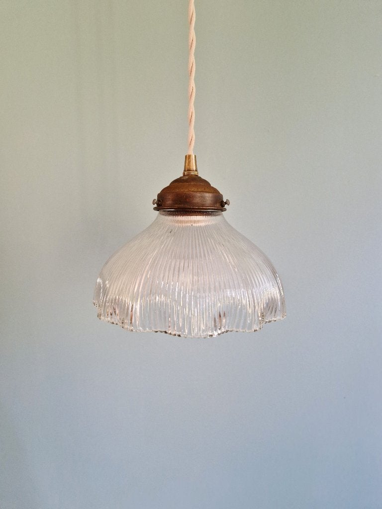 Art Deco hanglamp in transparant gegroefd glas, 1920-30, Ophalen of Verzenden