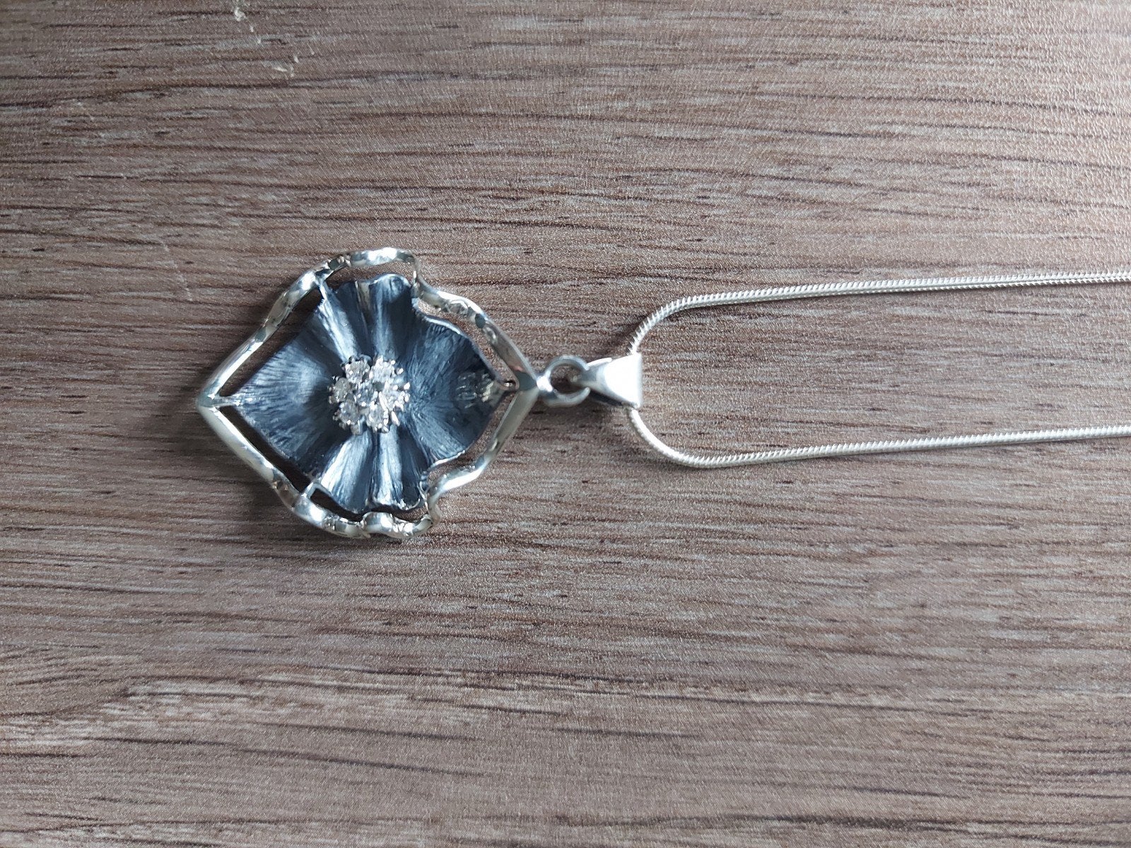 Nieuwe zilveren ketting 925 Italië – Blauwe bloem hanger, Ophalen, Nieuw, Zilver, Zilver