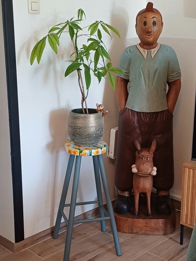 Vintage gerestylde plantenstaander/kruk gele narcis, Antiek en Kunst, Ophalen
