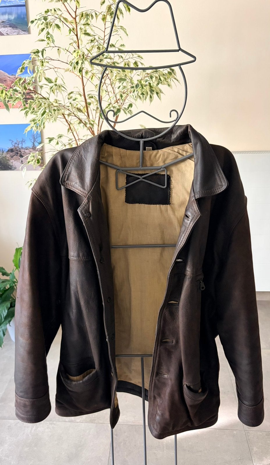 Vintage bruine leren jas / Veste en cuir vintage - XXL, Enlèvement ou Envoi, Brun, Autres tailles, Marche ou Plein air