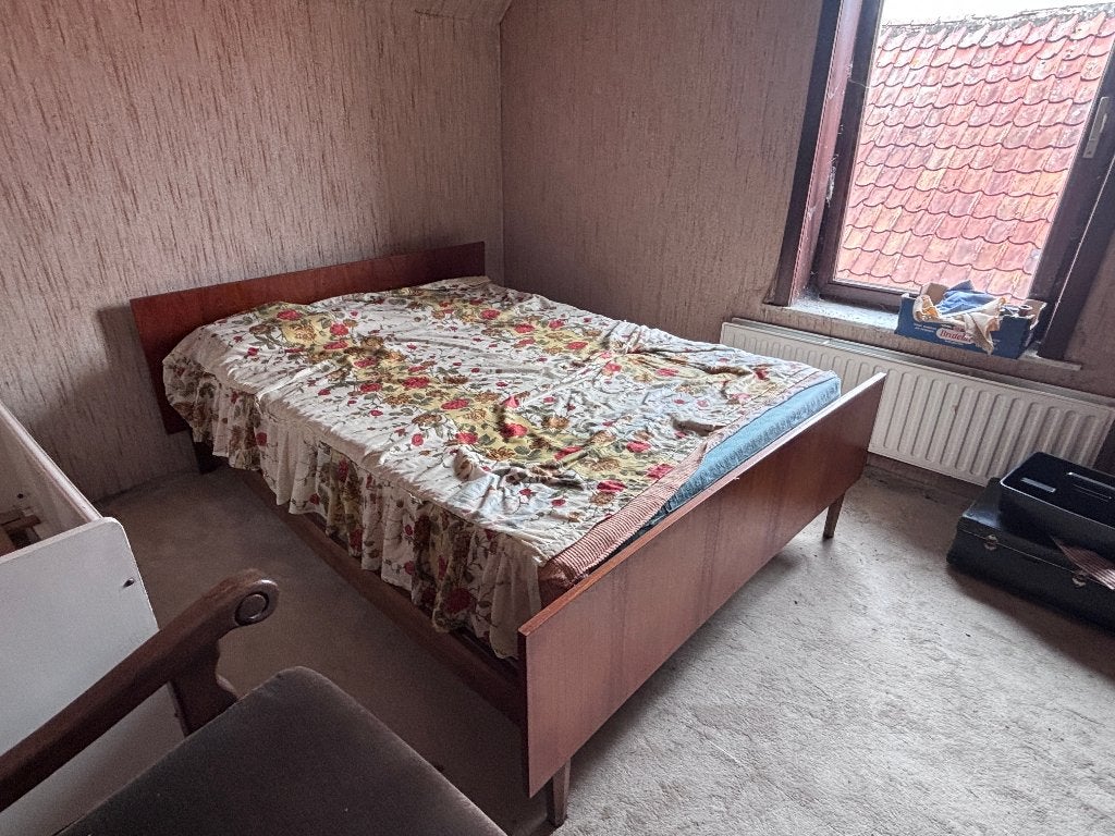 GRATIS vintage houten tweepersoonsbed, Antiek en Kunst, Ophalen