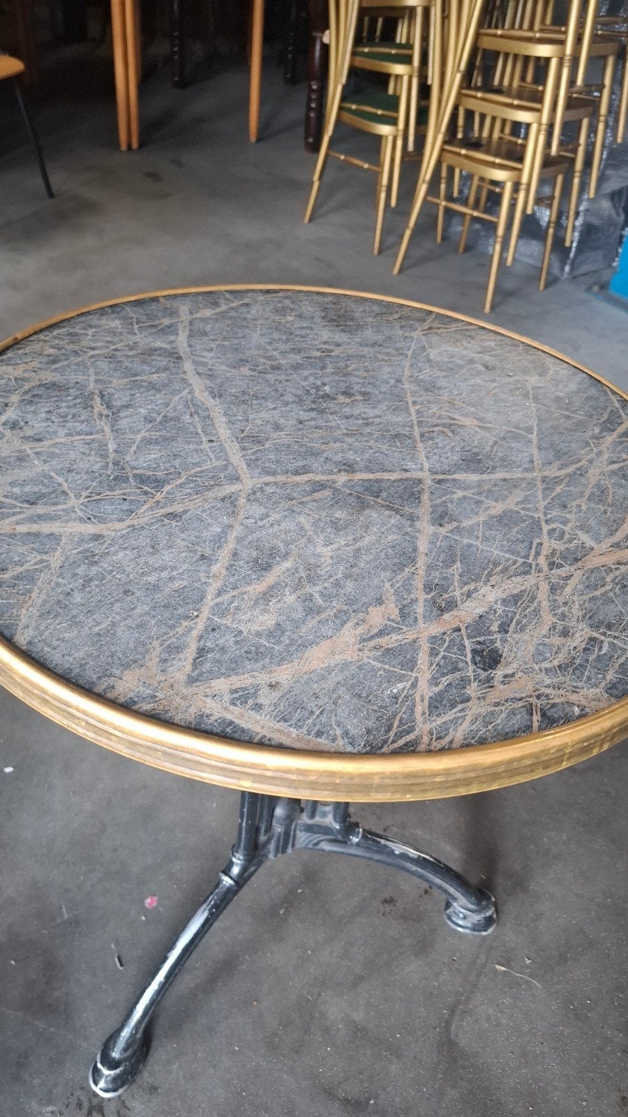 14 bistro horeca parijs marmer+messing rand terrastafel 60cm, Ophalen of Verzenden, Zo goed als nieuw, Rond