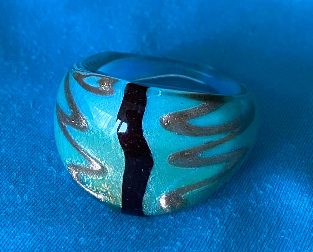 Superbe bague en verre de MURANO vintage années ‘70, Bijoux, Sacs & Beauté, Bagues, Enlèvement ou Envoi, Comme neuf, Bleu, Autres matériaux