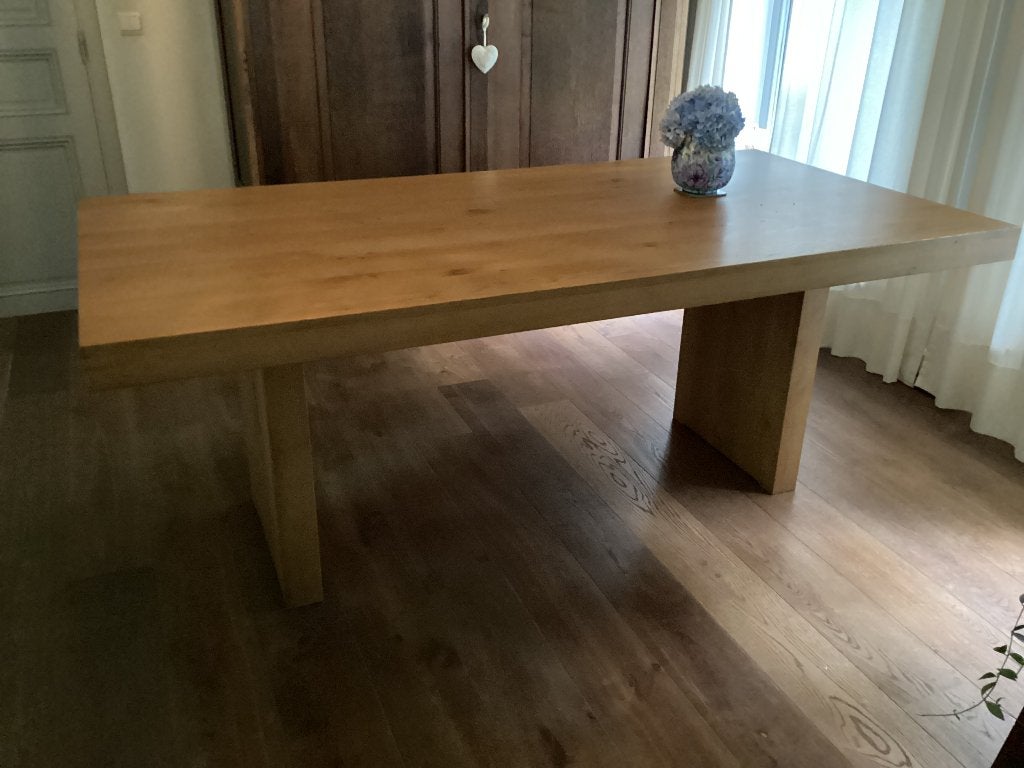 Eettafel blank gelakt eiken, Huis en Inrichting, Tafels | Eettafels, Ophalen, Eikenhout, 50 tot 100 cm, Zo goed als nieuw