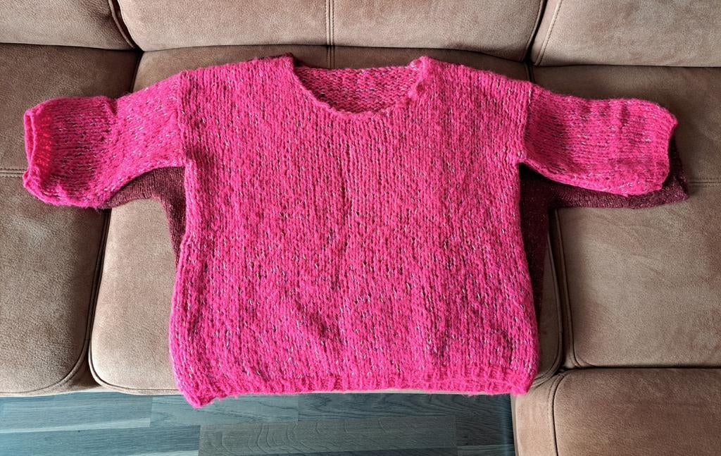 Gebreide trui met korte mouw, roze of bordeaux , L, Ophalen of Verzenden, Zo goed als nieuw, Maat 42/44 (L), Roze