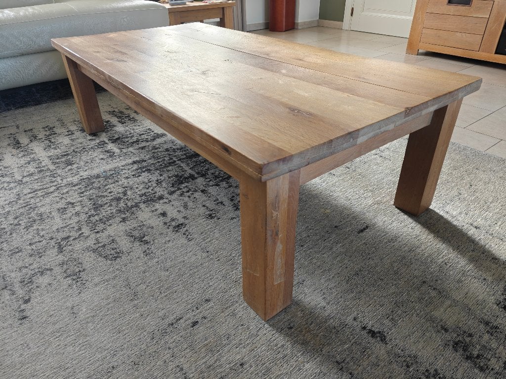 Massieve salontafel van witte eik, Huis en Inrichting, Ophalen, Gebruikt, 100 tot 150 cm, Eikenhout