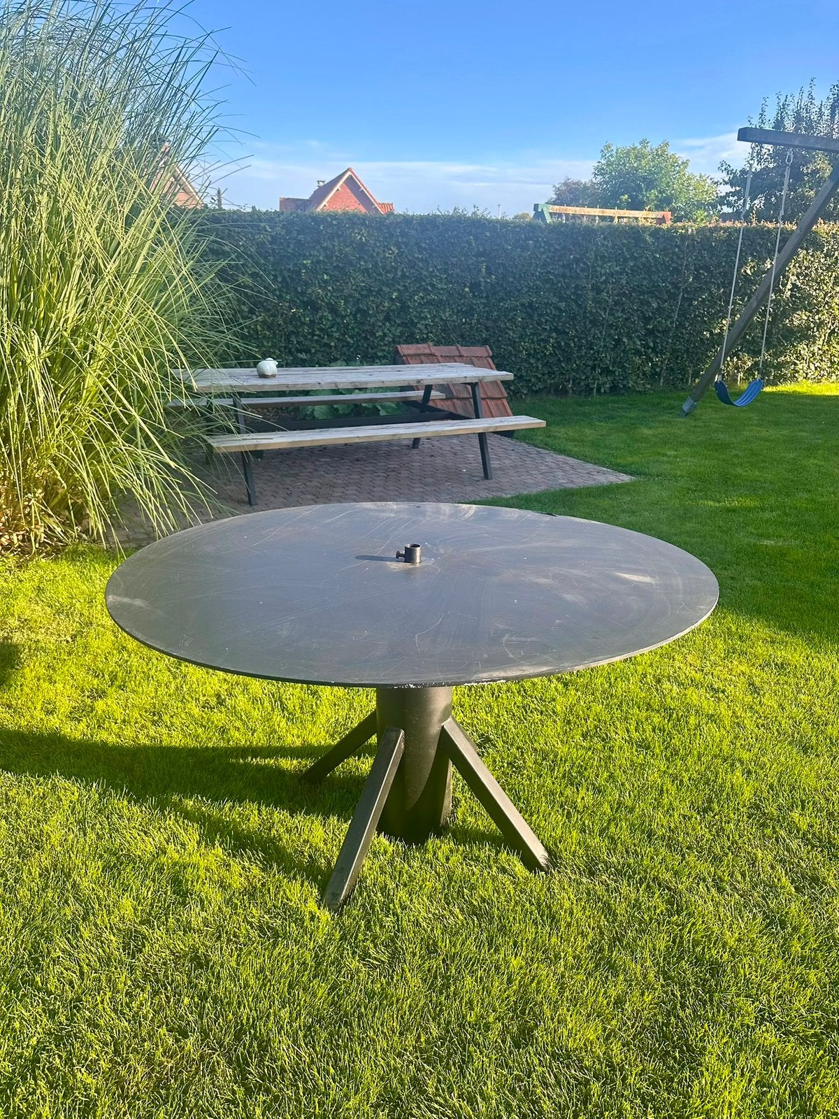 Industriële ronde stalen tuintafel Ø145 cm, Tuin en Terras, Ophalen, Rond, Metaal