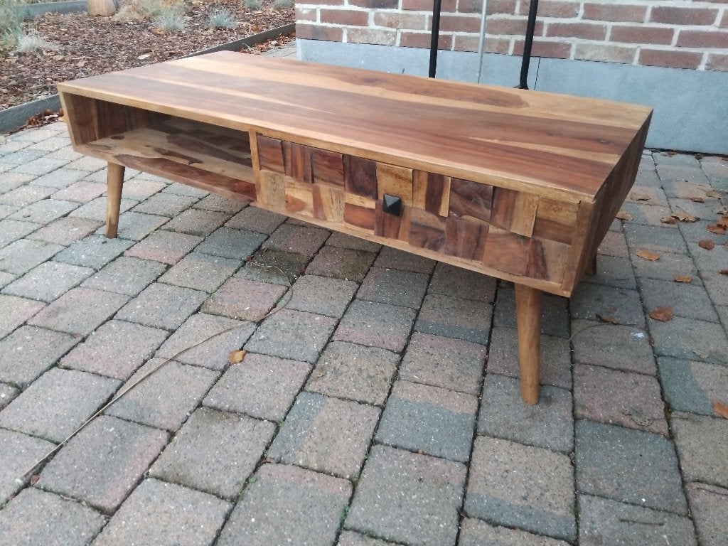 massief Sheesham salontafel met 3 D lade, Ophalen, Zo goed als nieuw