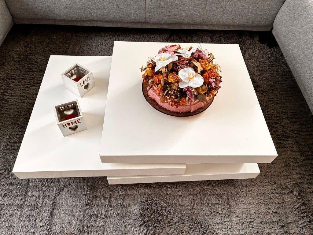 Witte draaibare salontafel, Huis en Inrichting, Ophalen, Gebruikt, Rechthoekig, 5 – 50