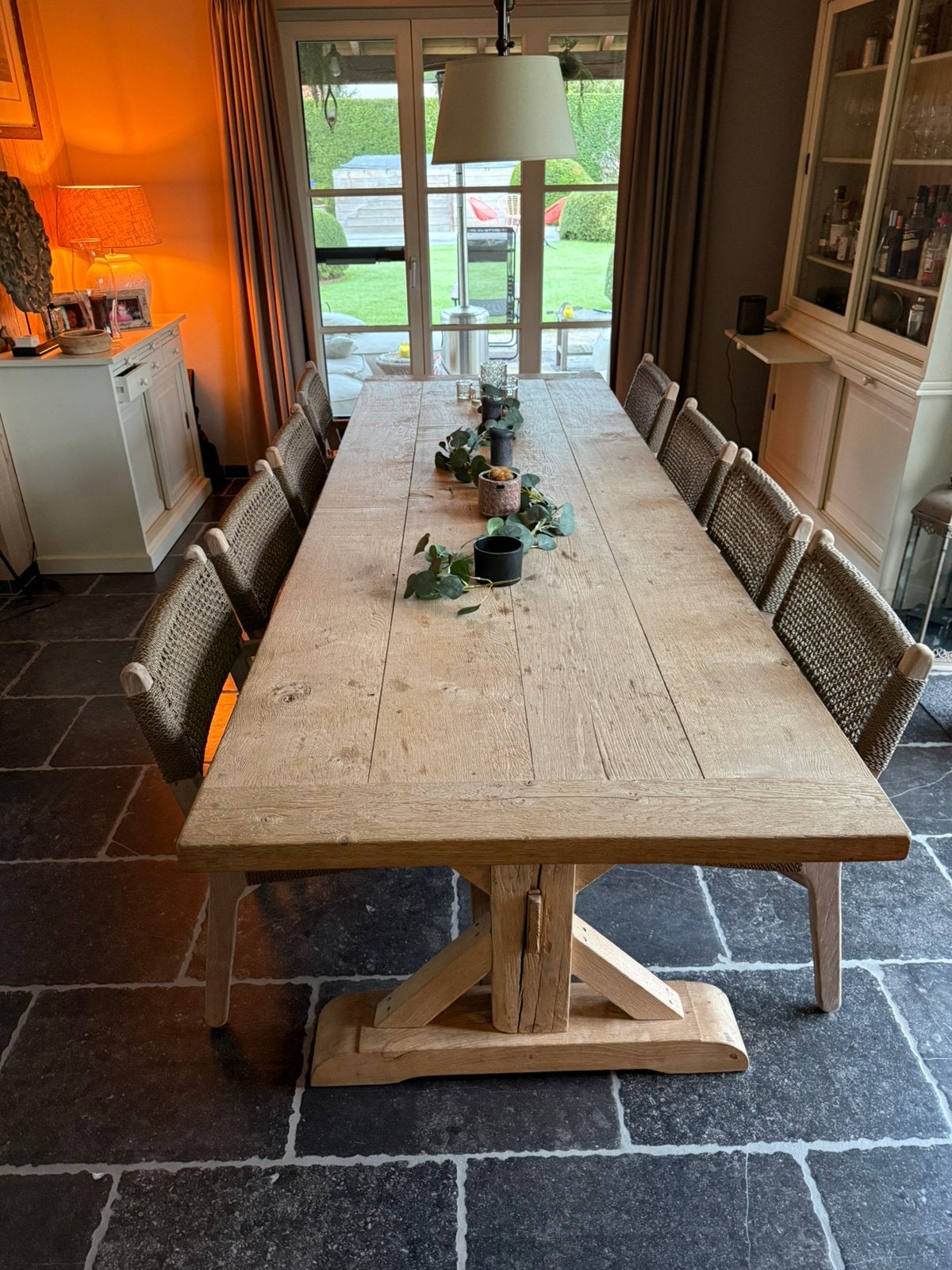 Exclusieve massief eiken kloostertafel 300 x 100, Ophalen, Gebruikt, 100 tot 150 cm, Eikenhout