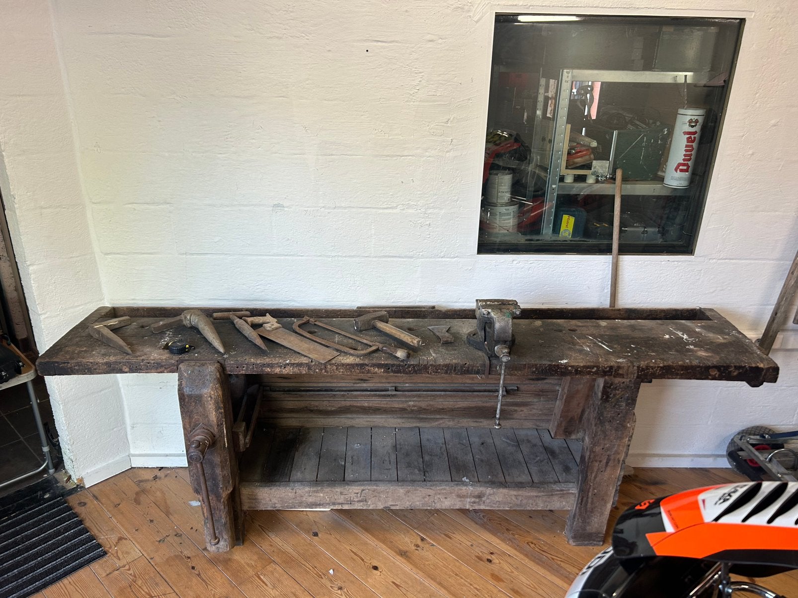 Antieke werkbank + orgineel handgereedschap, Doe-het-zelf en Bouw, Ophalen, Gebruikt, Minder dan 70 cm, Bankschroef