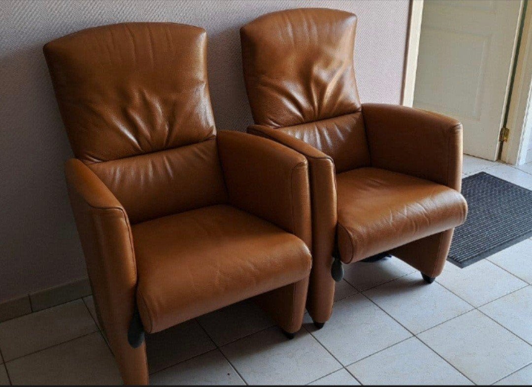 2 sièges 1 place réglables en cuir Cognac, Maison & Meubles, Fauteuils, Moins de 75 cm, Retro/vintage/Luxe/Relax, Comme neuf, Enlèvement