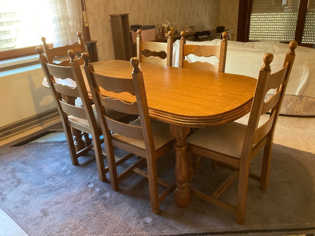 Eiken tafel met 6 stoelen, Antiek en Kunst, Ophalen