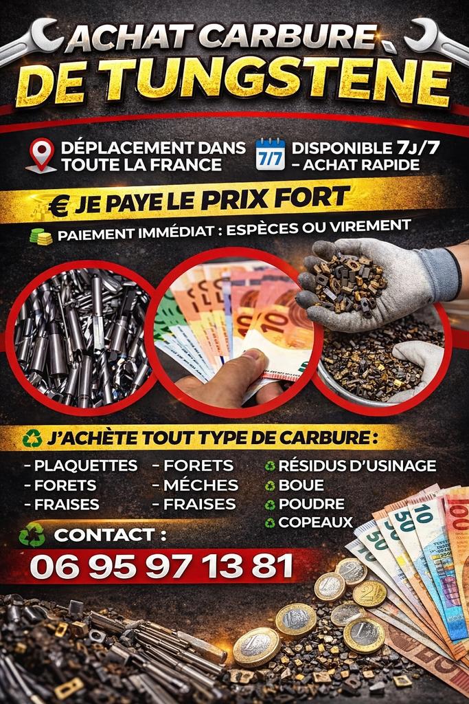 Achat tout type de carbure, Enlèvement ou Envoi, Utilisé, Fer