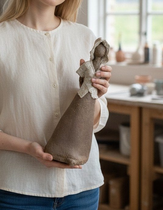 Terracotta vrouwenfiguur – handgemaakt keramiek

Een sierlij, Ophalen of Verzenden, Object, Wit, Handgemaakt