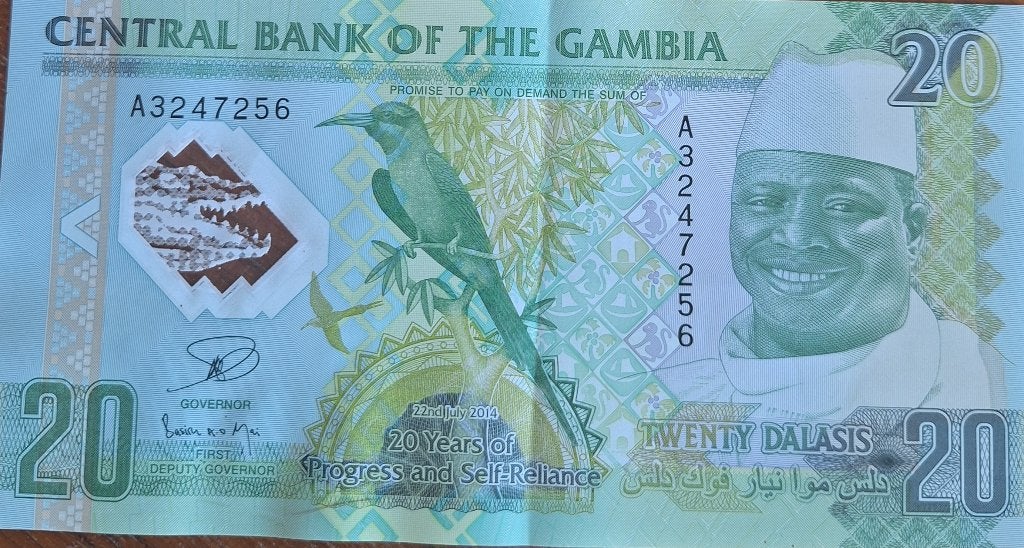 Bankbiljet herdenking 20 jaar onafhankelijkheid Gambia, Enlèvement ou Envoi, Billets de banque