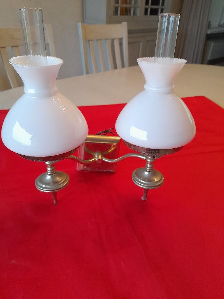 antieke muurlampen  lampe belge 3 stuks  compleet, Ophalen