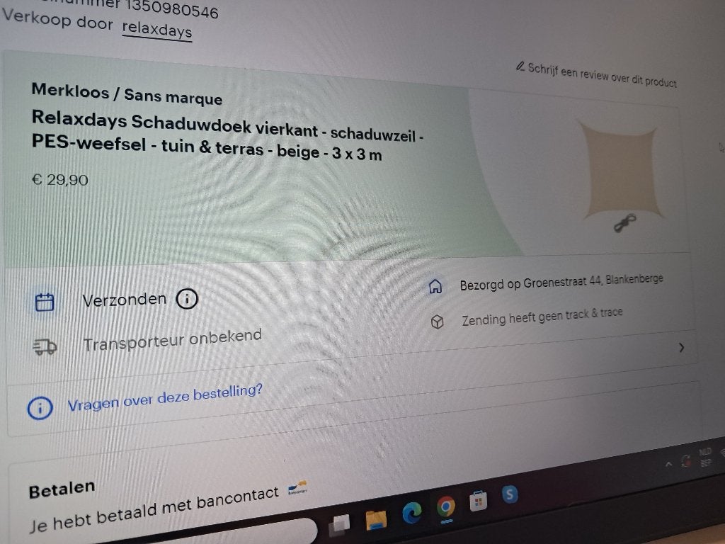 Schaduwdoek vierkant 3x3, Ophalen of Verzenden, Nieuw
