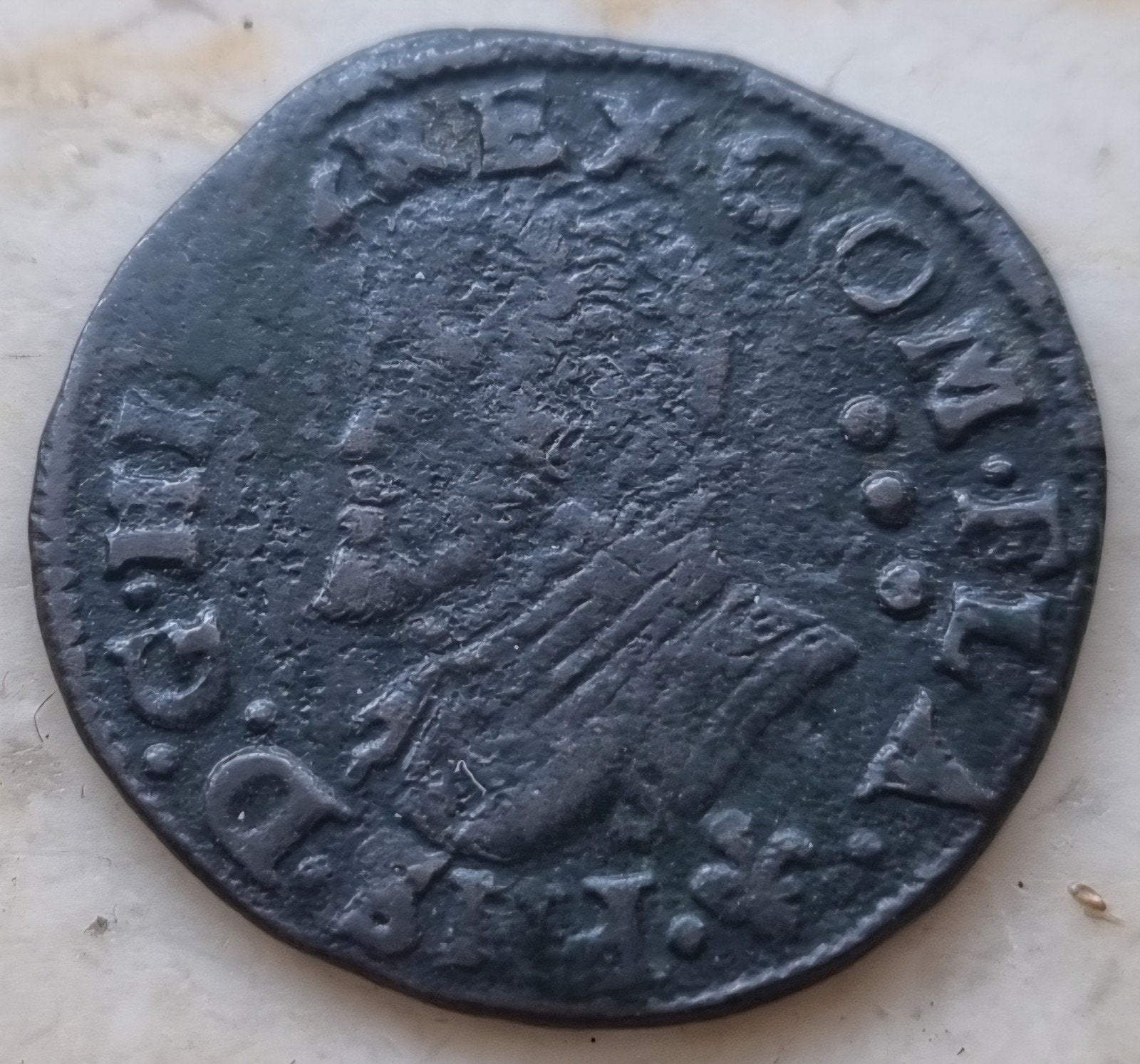 Duit 1585-89 (Brugge) Philips II, Ophalen of Verzenden, Losse munt