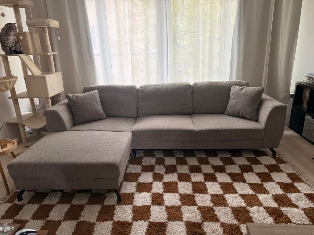 Hoeksalon - Grijs/Beige - 4-zit, Huis en Inrichting, Ophalen, Zo goed als nieuw, Stof