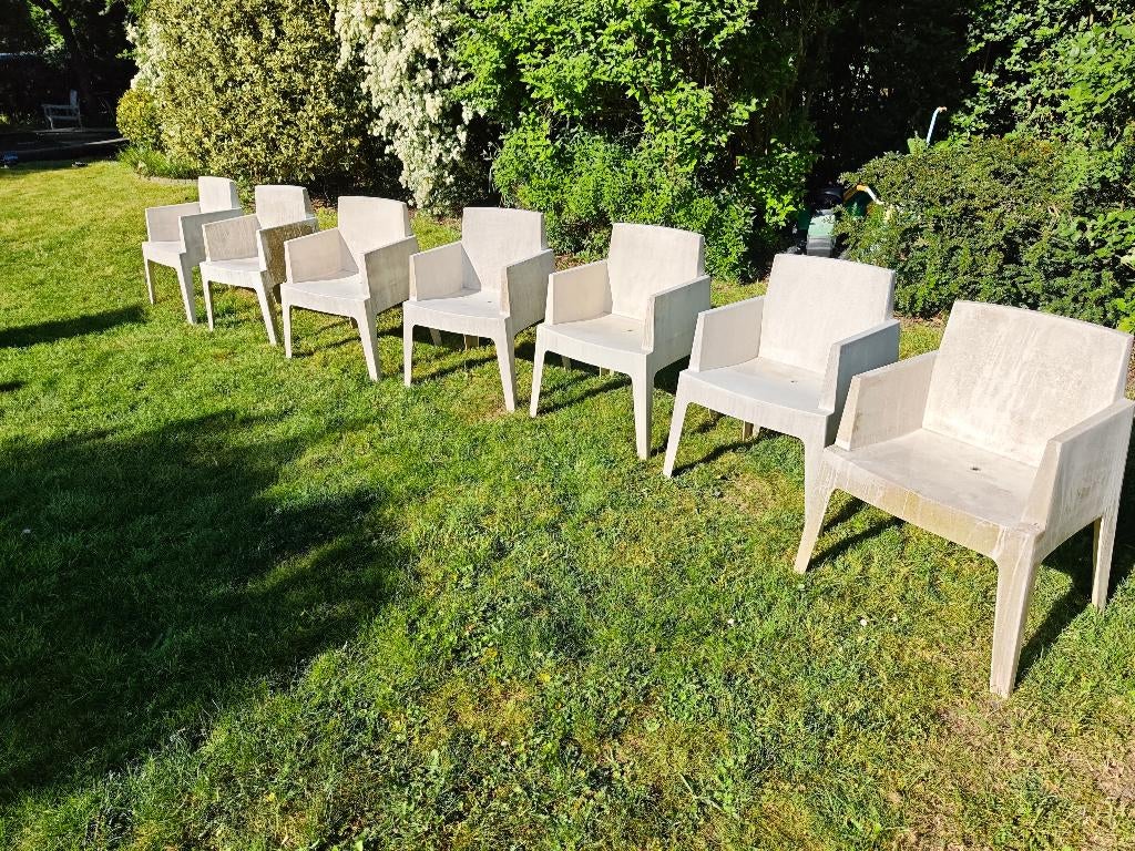 Set van 7 design tuin-/terrasstoelen – stevig & modern, Enlèvement, Utilisé, Synthétique, Empilable