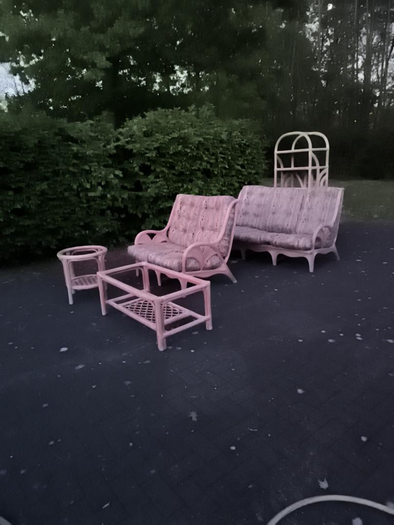 Tuinset boho Ibiza stijl, in oud roze  5 delig., Ophalen, 5 zitplaatsen, Gebruikt, Rotan