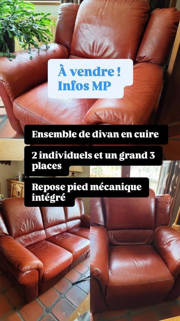 Divan en cuire avec repose pied mécanique