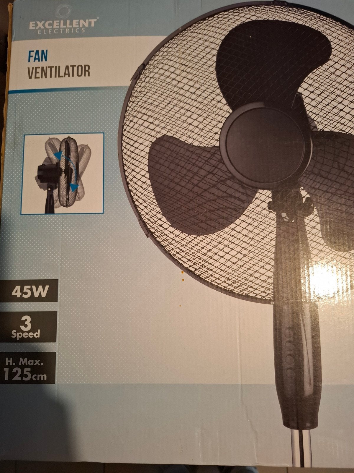 Ventilator Exellent NIEUW 45W 3speed 125cm, Elektronische apparatuur, Ventilatoren, Ophalen of Verzenden, Nieuw, Statiefventilator